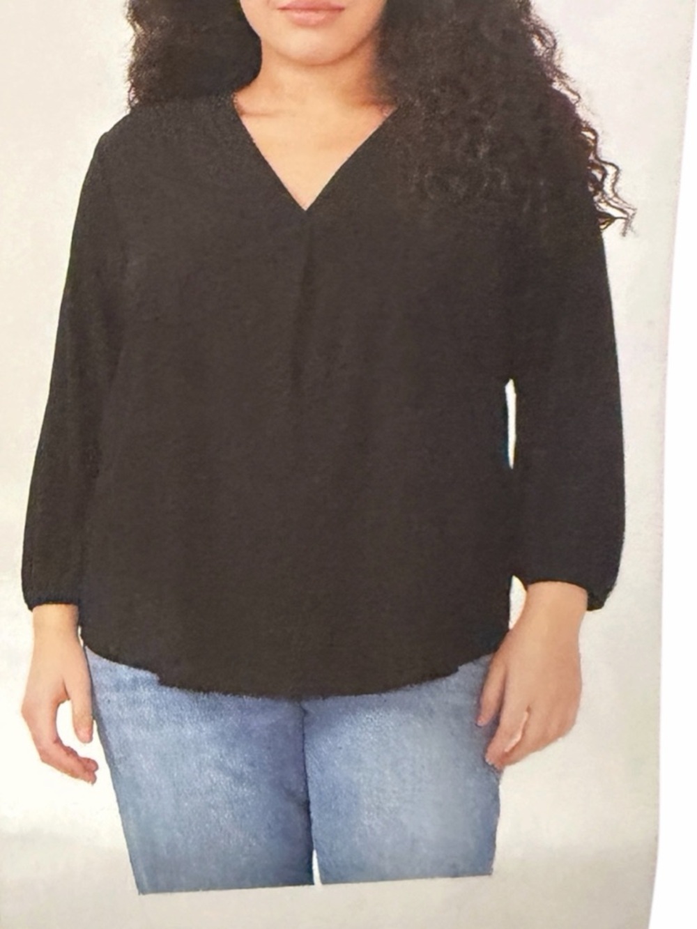 Vince Camuto Classic Black V-Neck Long Sleeve Blouse. NWT